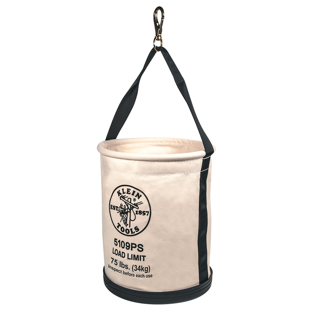 Klein Canvas Bucket, Wide Straight-Wall with Pocket, Swivel Snap, 12-Inch