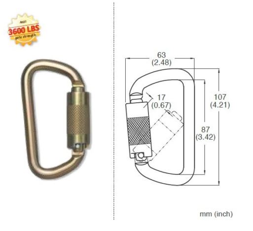 Steel D Double Action Carabiner 4" X 2"