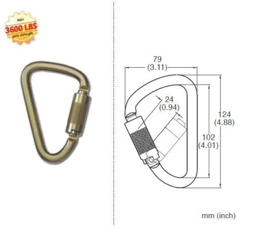 Steel D Triple Action Carabiner 4-7/8" X 3"