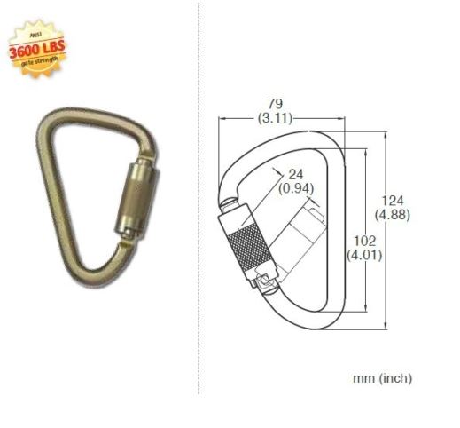 Steel D Triple Action Carabiner 4-7/8" X 3"
