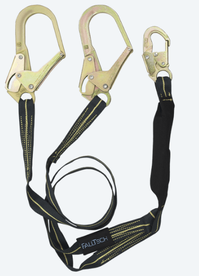 FallTech 6' WeldTech Kevlar Energy Absorbing Lanyard, Double-leg with Steel Rebar Hooks