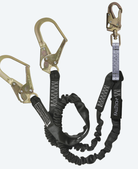 FallTech 6' Heavyweight Energy Absorbing Lanyard, Double-leg with Steel Connectors