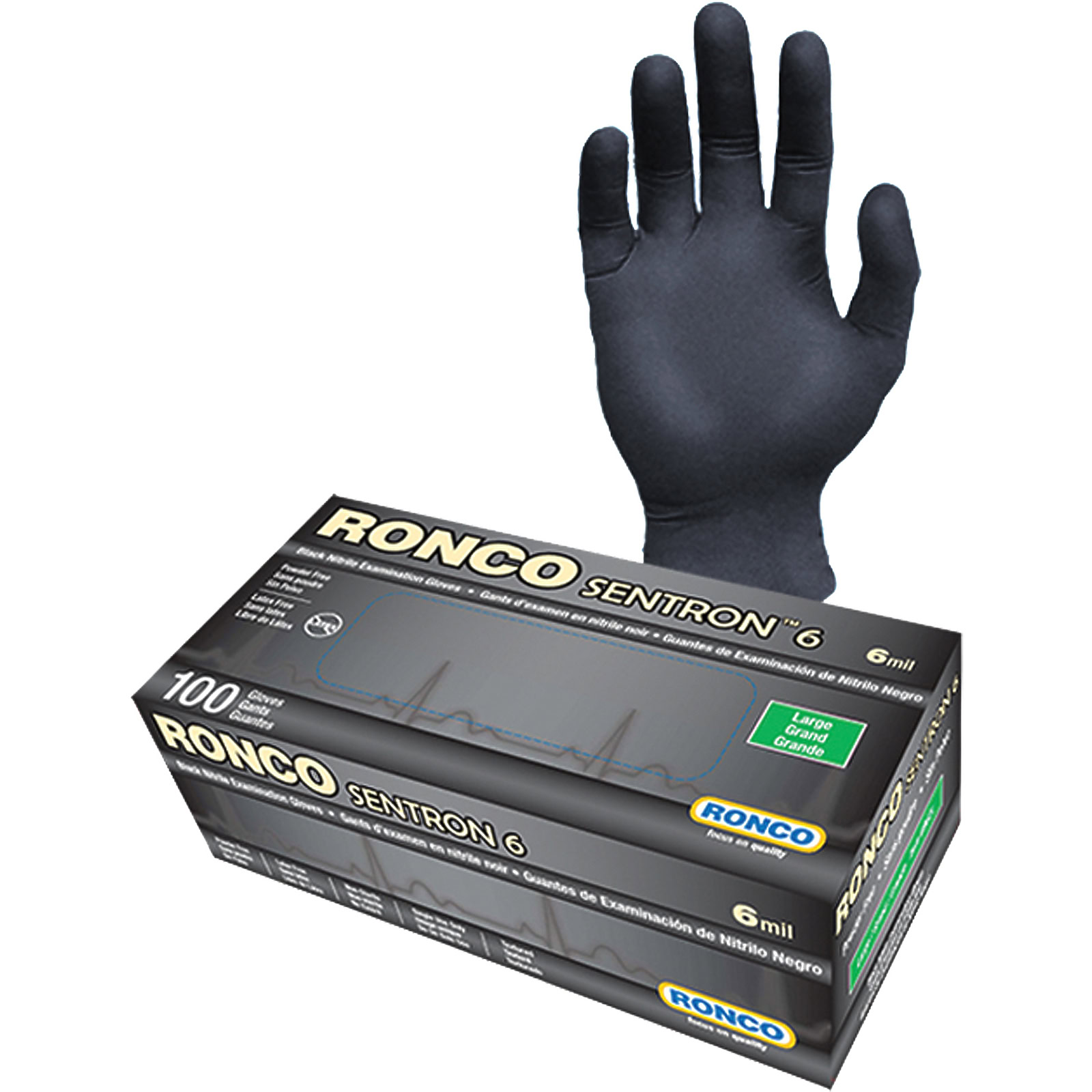 Sentron 6 Black Nitrile Examination Gloves, Powder-Free, 6 Mil (100 Pack)