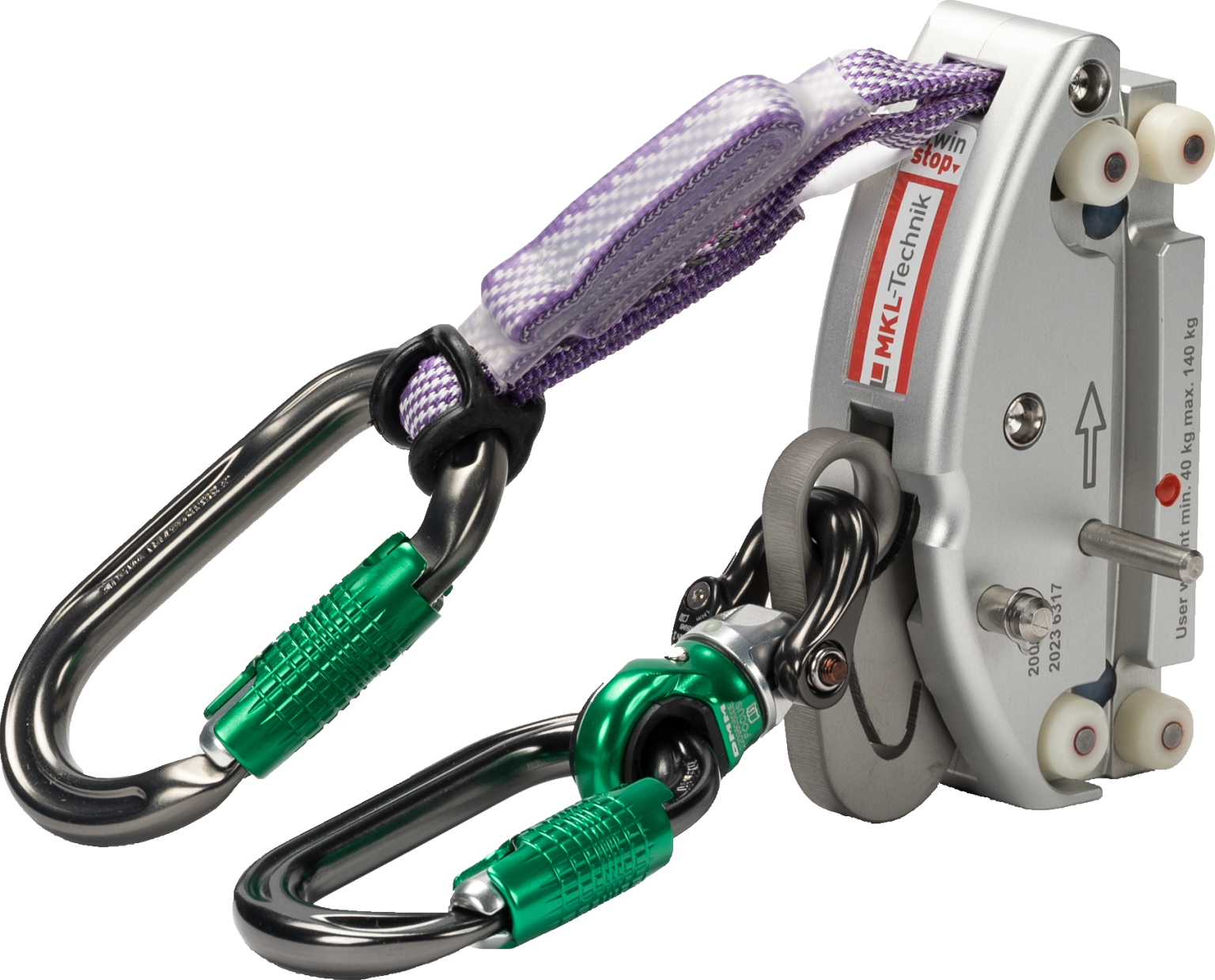 MKL-Technik Twinstop w/ Double Connection, Swivel and Tri-Lock Carabiner