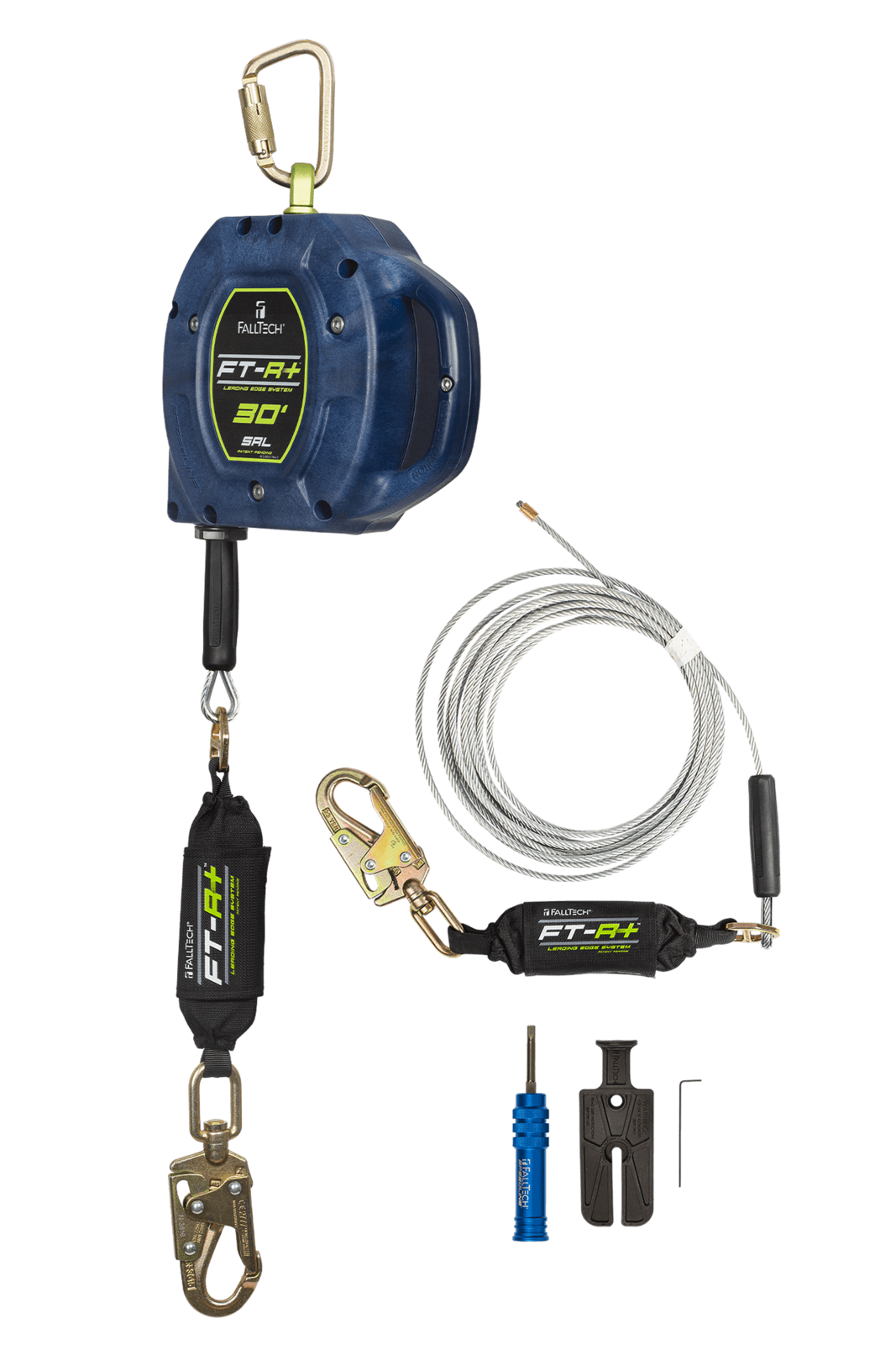 FallTech FT-R+™ SRL Kit, includes 30' Class 2 Leading Edge SRL, Replacement Cable Kit, and Tools