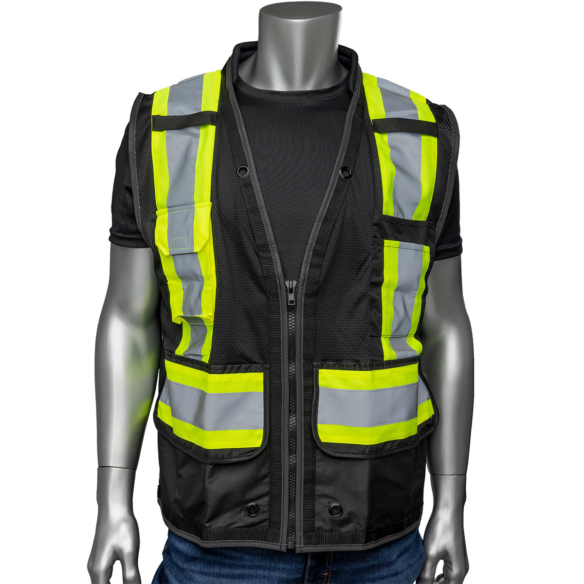PIP Black Two-Tone Tech-Ready Mesh Surveyor's Vest