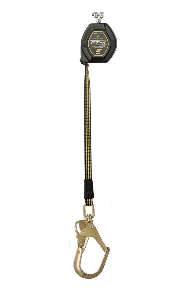 FallTech 8' FT-X EdgeCore Arc Flash Class 2 Leading Edge Personal SRL-P, Replacement-leg with Steel Swivel Rebar Hook with SpeedLink