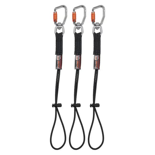 Ergodyne Squids 3714 Elastic Tool Tail Lanyard - Carabiner & Cinch Loop - 10lbs / 4.5kg (3-Pack)