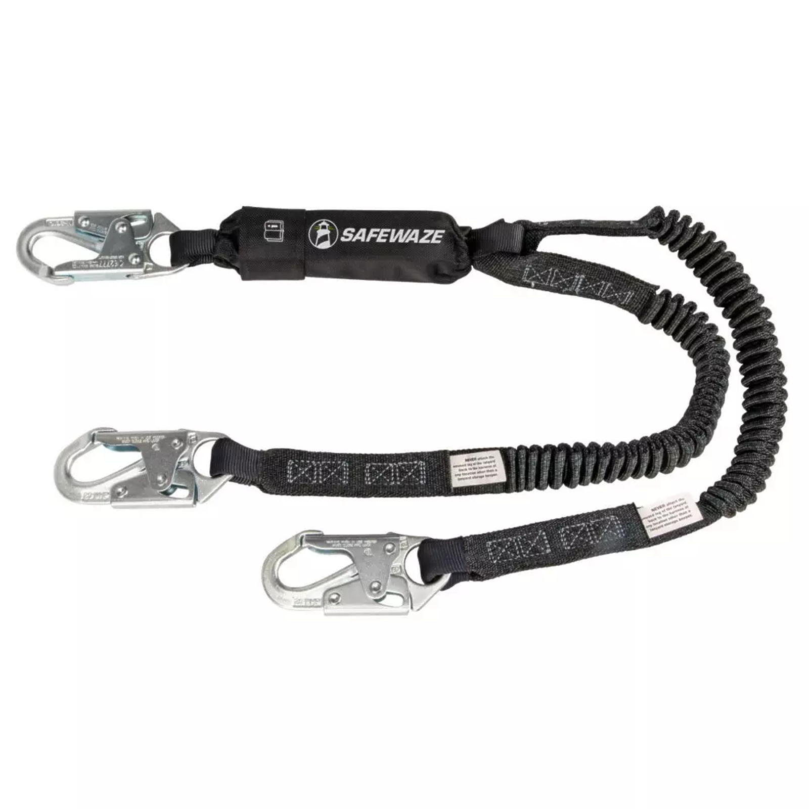 Safewaze PRO 6′ Stretch Energy Absorbing Lanyard: 12′ FF Dual Leg, Snap Hooks