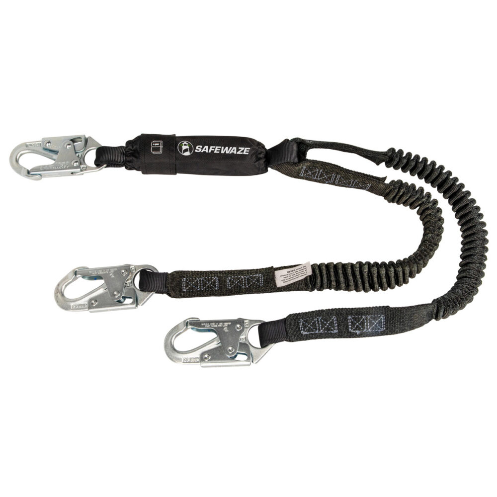 Safewaze PRO 6′ Stretch Energy Absorbing Lanyard: Dual Leg, Snap Hooks