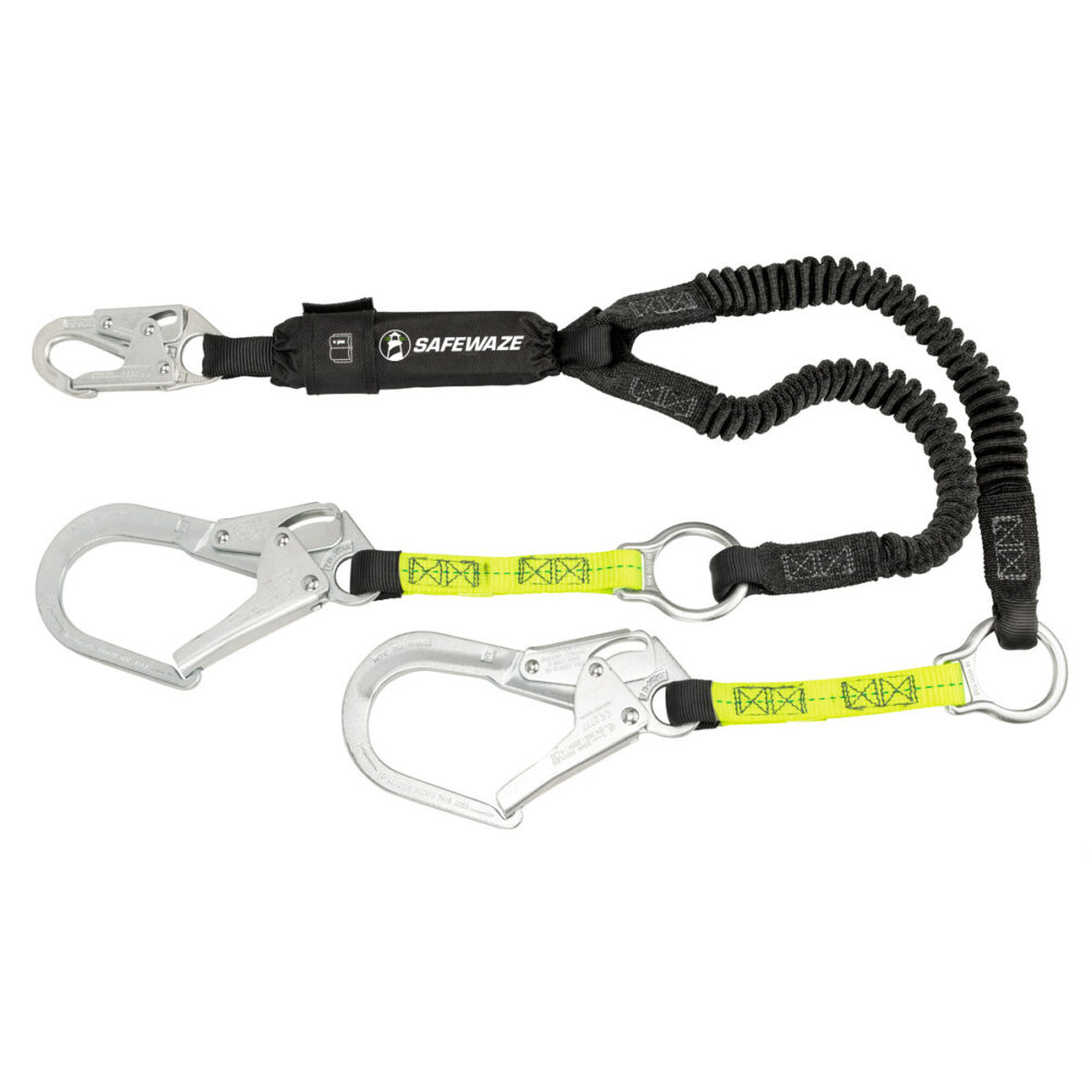Safewaze PRO 6′ Stretch Energy Absorbing Lanyard: Rebar Hooks, Rescue Rings