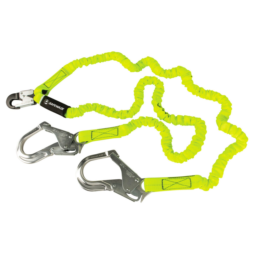 Safewaze PRO 6′ Stretch Internal Energy Absorbing Lanyard: Dual Leg, Alu Rebar Hooks