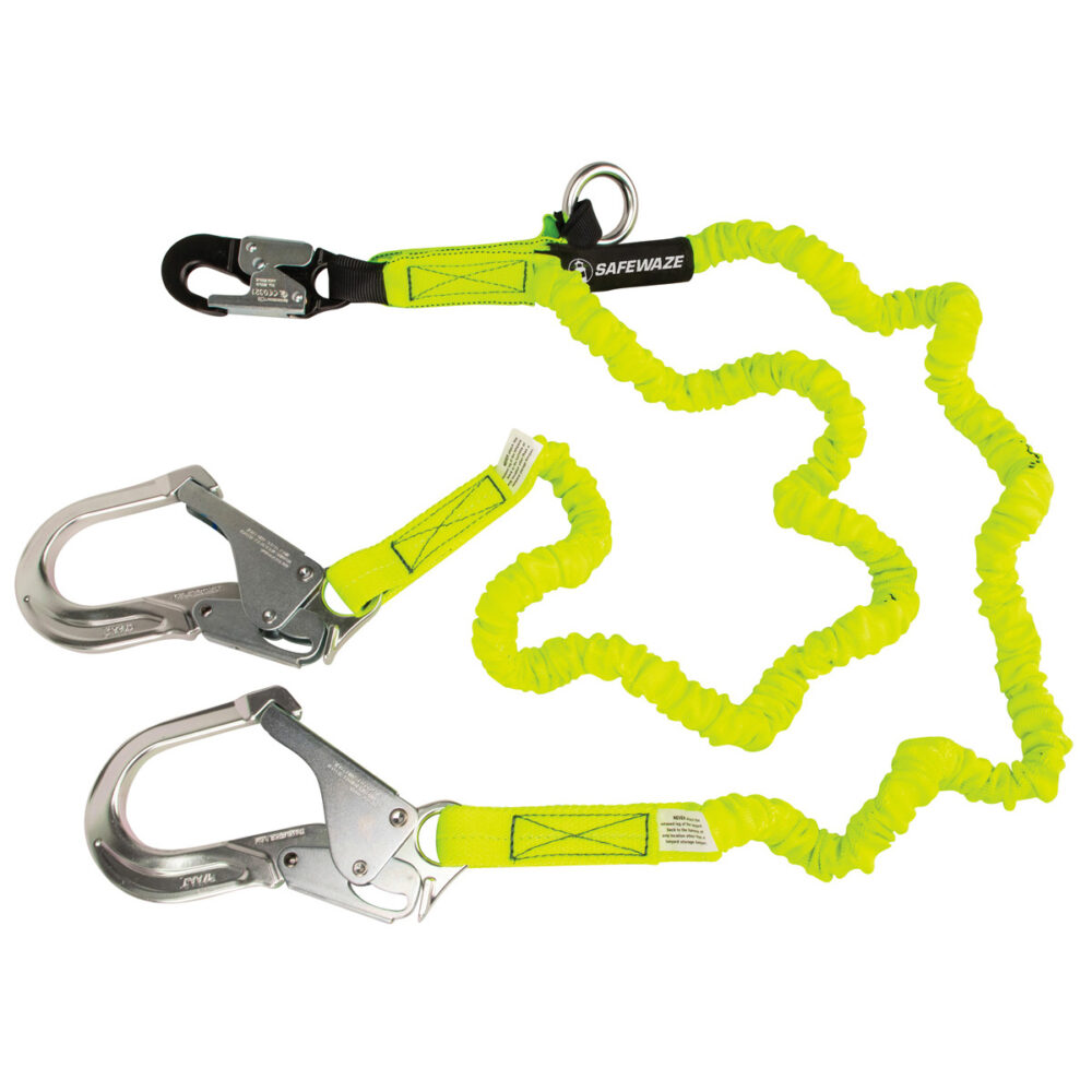 Safewaze PRO 6′ Stretch Internal Energy Absorbing Lanyard: Dual Leg, O-Ring, Alu Rebar Hooks