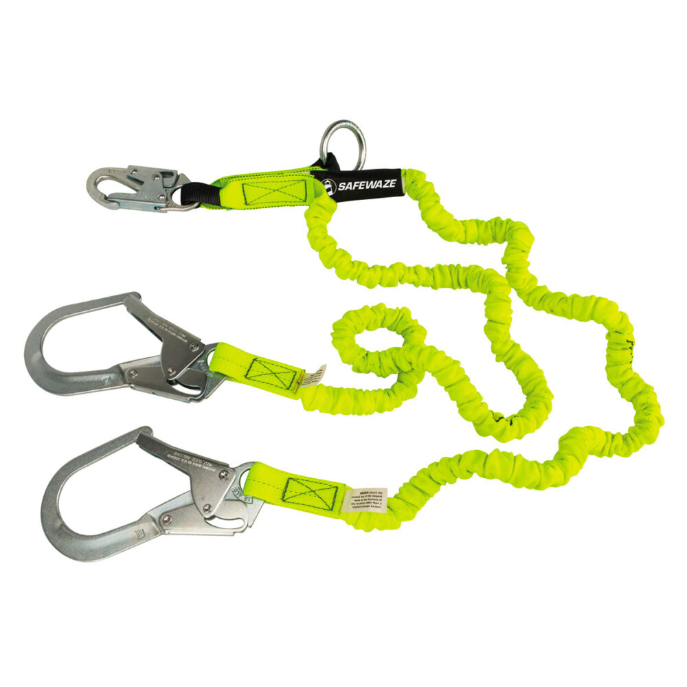 Safewaze PRO 6′ Stretch Internal Energy Absorbing Lanyard: Dual Leg, O-Ring, Rebar Hooks