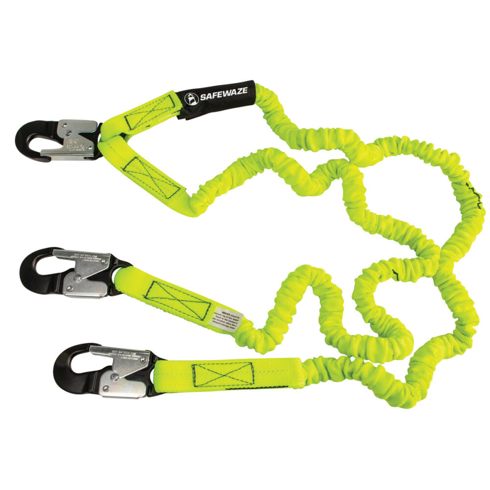 Safewaze PRO 6′ Stretch Internal Energy Absorbing Lanyard: Dual Leg, Alu Snap Hooks