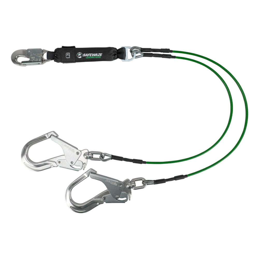 Safewaze Leading Edge 6′ Energy Absorbing Lanyard: Dual Leg, Alu Swivel Rebar Hooks
