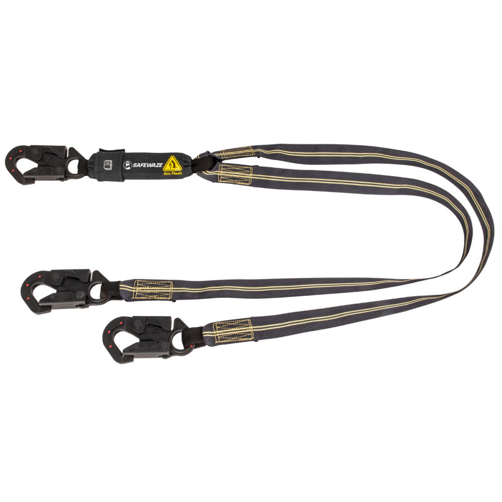 Safewaze Arc Flash 6′ Energy Absorbing Lanyard: Aramid, Dual Leg, Dielectric Snap Hooks