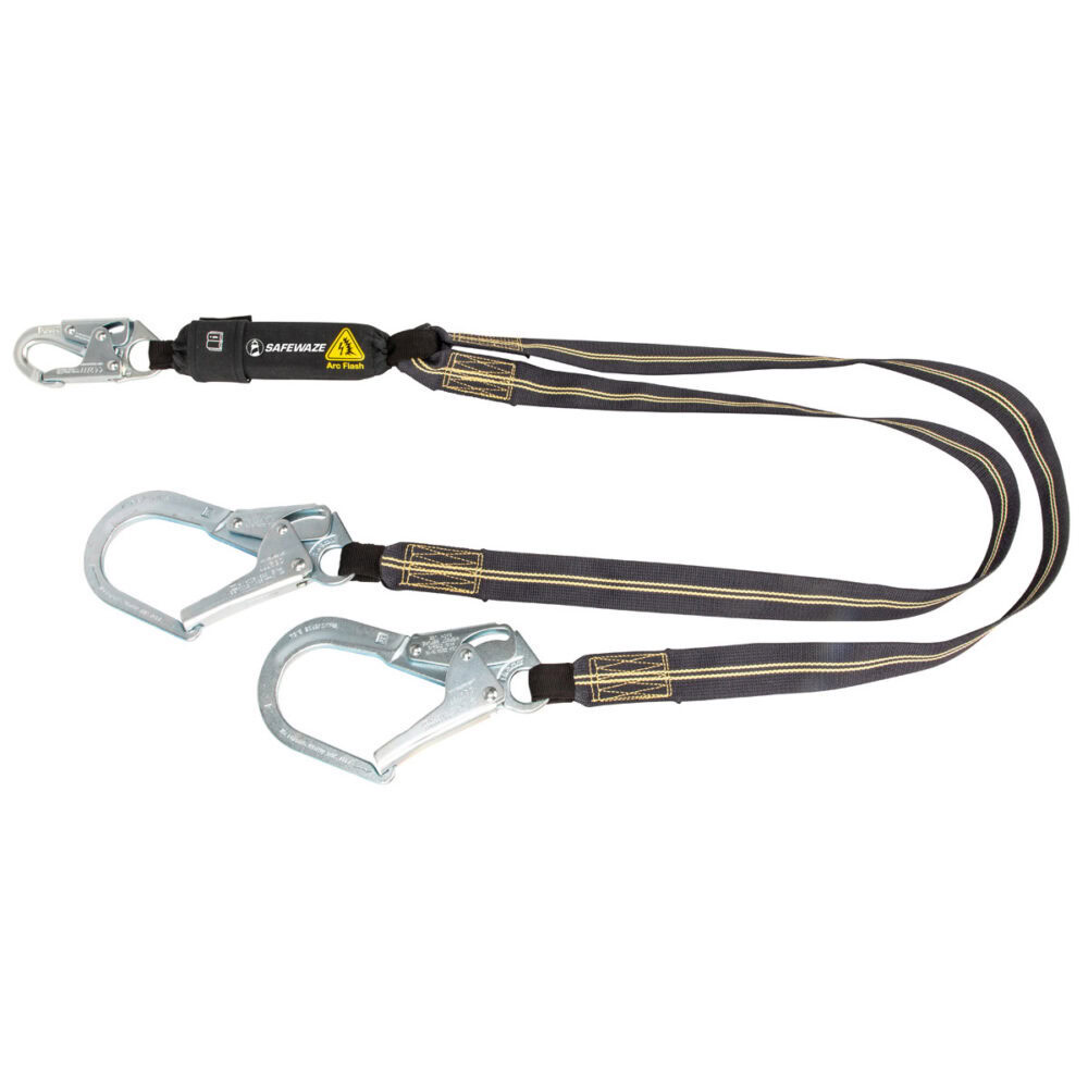 Safewaze Arc Flash 6′ Energy Absorbing Lanyard: Aramid, Dual Leg, Rebar Hooks
