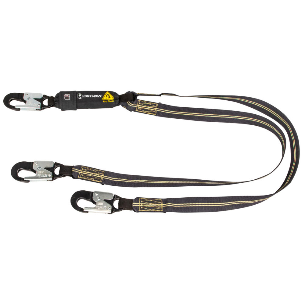Safewaze Arc Flash 6′ Energy Absorbing Lanyard: Aramid, Dual Leg, Alu Snap Hooks
