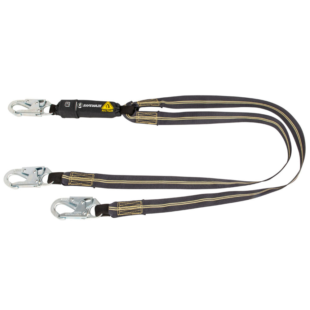 Safewaze Arc Flash 6′ Energy Absorbing Lanyard: Aramid, Dual Leg, Snap Hooks