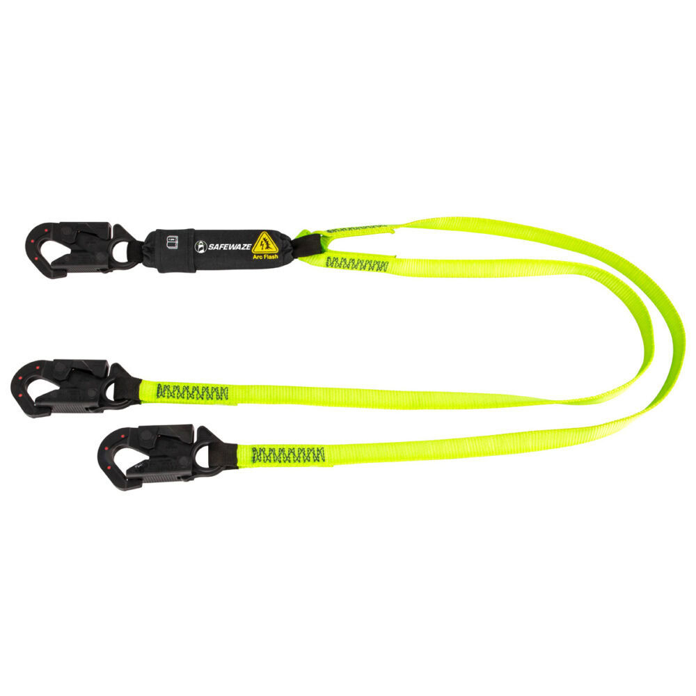 Safewaze Arc Flash 6′ Energy Absorbing Lanyard: Dual Leg, Dielectric Snap Hooks