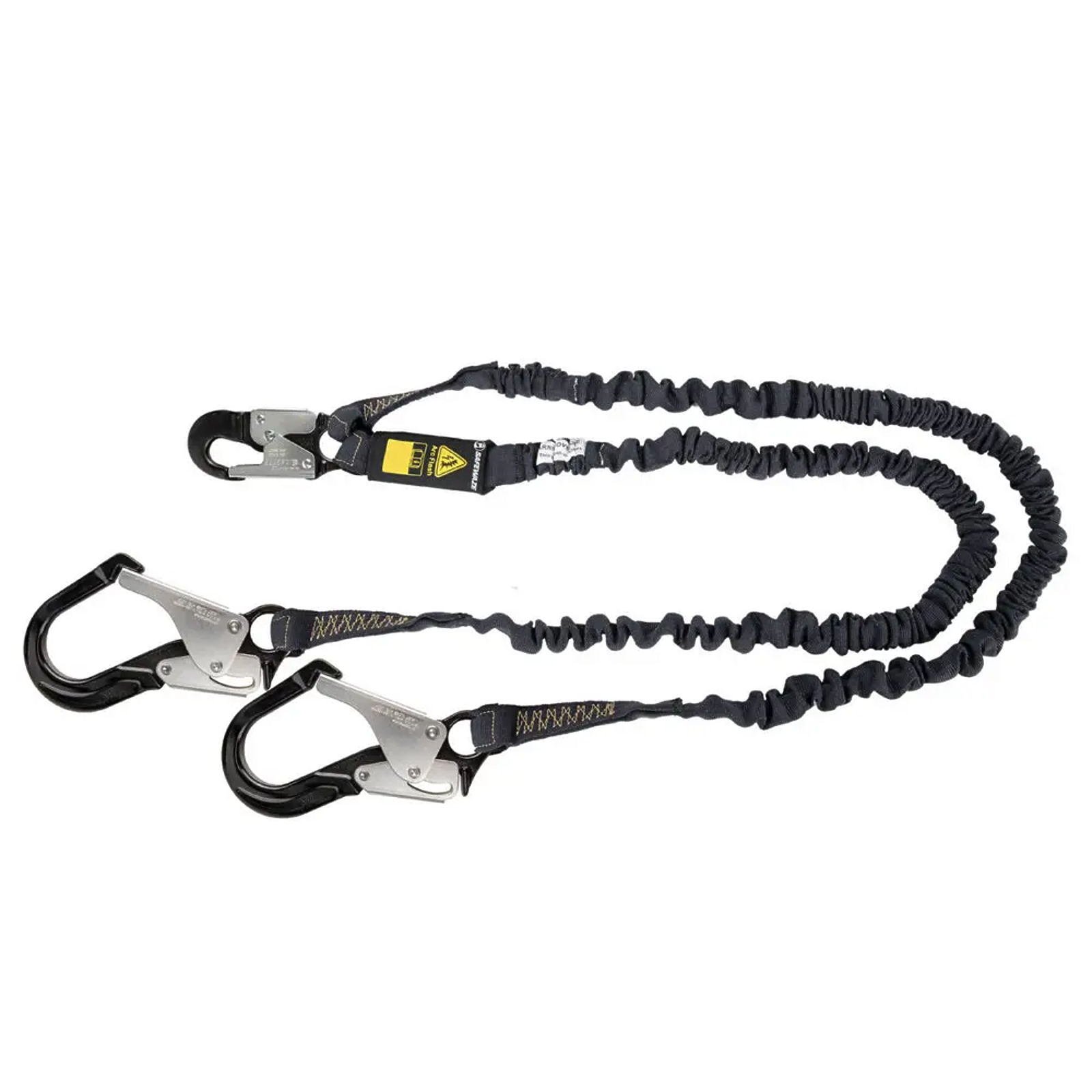 Safewaze Arc Flash 6′ Internal Energy Absorbing Lanyard: Aramid, Dual Leg, Alu Rebar Hooks