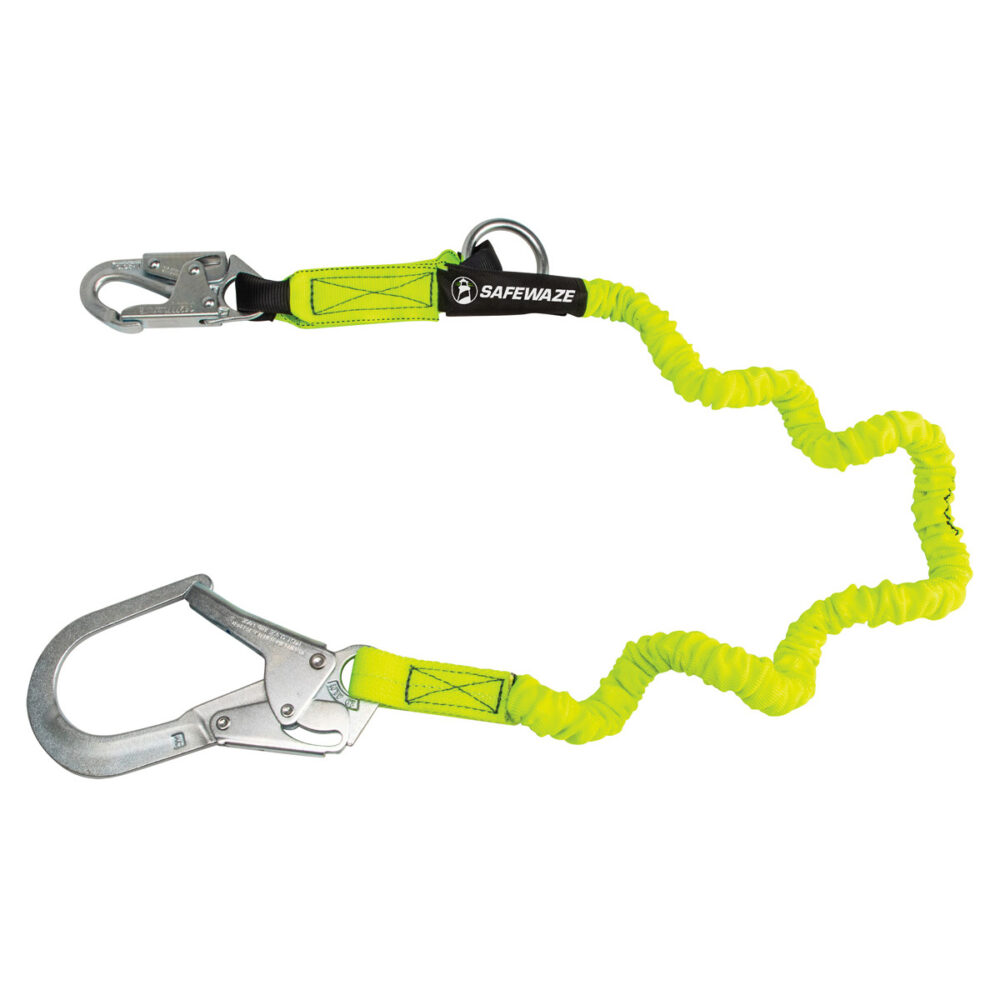 Safewaze PRO 6′ Stretch Internal Energy Absorbing Lanyard: O-Ring, Rebar Hook