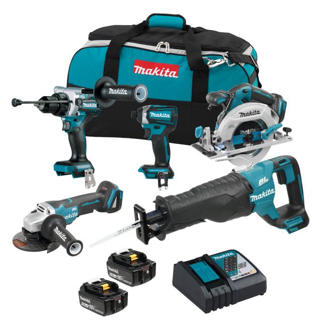 Makita 18V LXT Brushless 5 Tool Combo Kit, 5.0Ah x2