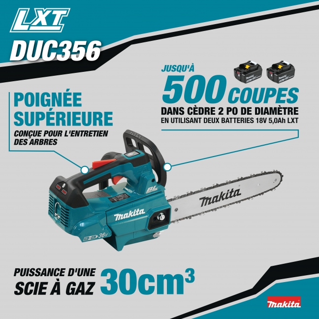 Makita 36V(18Vx2) LXT Brushless 14" Top Handle Chainsaw, Tool Only