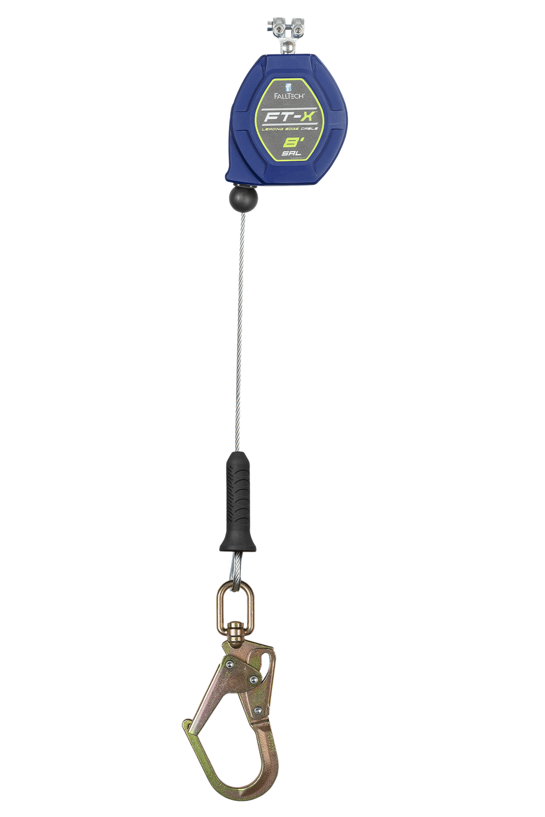 Falltech 8' FT-X Cable Class 2 Leading Edge Personal SRL-P, Replacement-leg with Steel Swivel Mini Rebar Hook with SpeedLink (ANSI/CSA)
