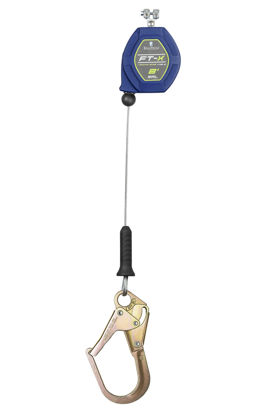 Falltech 8' FT-X Cable Class 2 Leading Edge Personal SRL-P, Replacement-leg with Steel Narrow Nose Rebar Hook with SpeedLink (ANSI/CSA)
