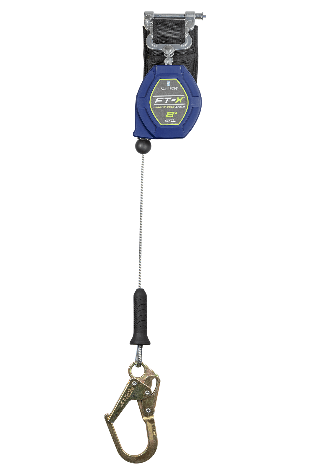 Falltech 8' FT-X Cable Class 2 Leading Edge Personal SRL-P, Single-leg with Steel Mini Rebar Hook (ANSI/CSA)