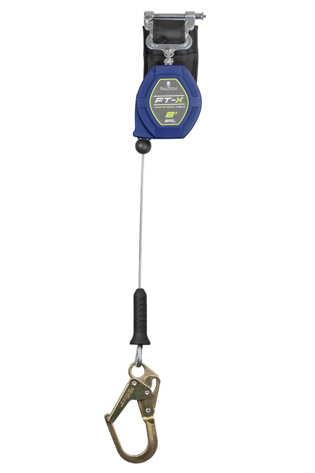 Falltech 8' FT-X Cable Class 2 Leading Edge Personal SRL-P, Single-leg with Steel Mini Rebar Hook (ANSI/CSA)