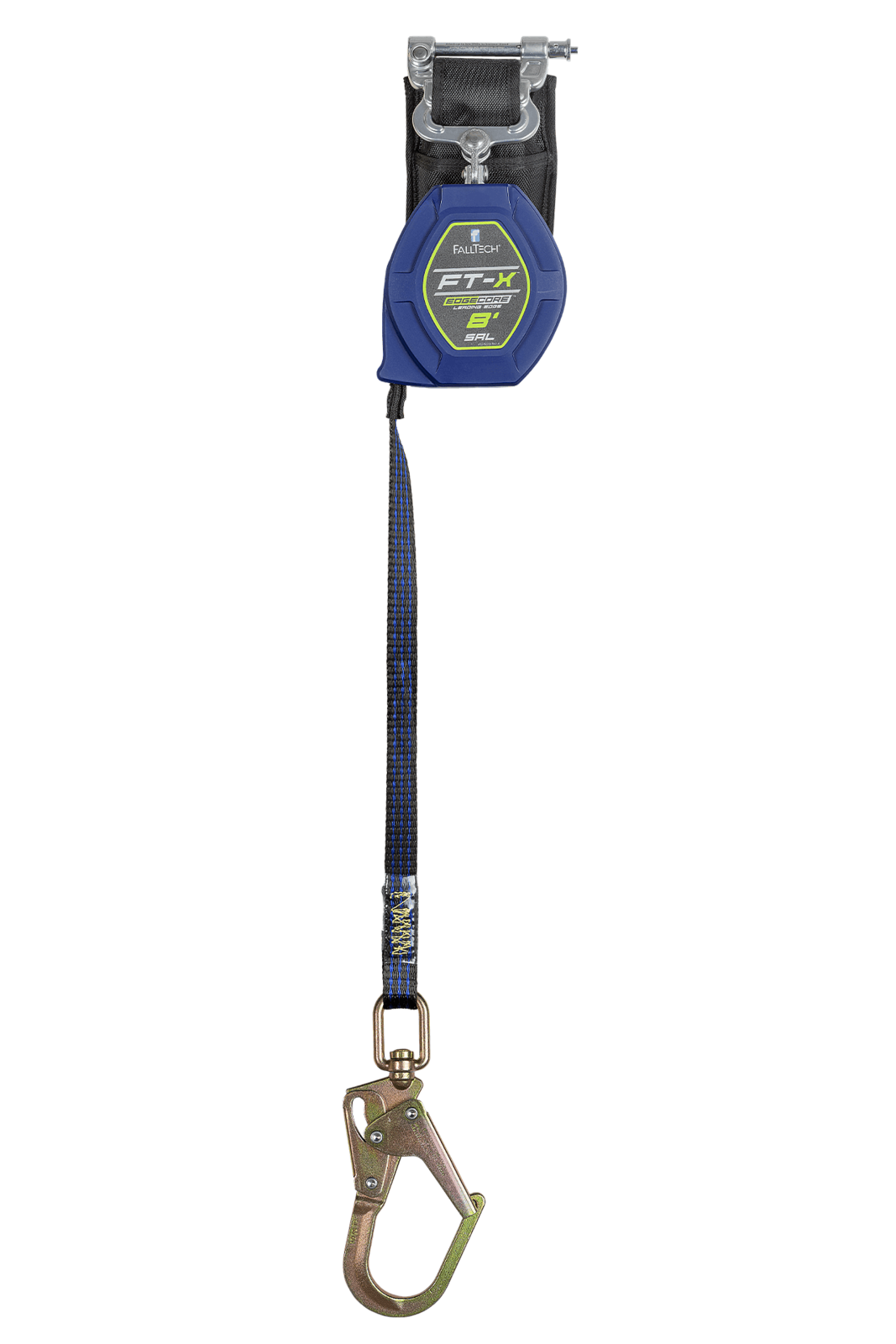 Falltech 8' FT-X EdgeCore Class 2 Leading Edge Personal SRL-P, Single-leg with Steel Swivel Mini Rebar Hook (ANSI/CSA)