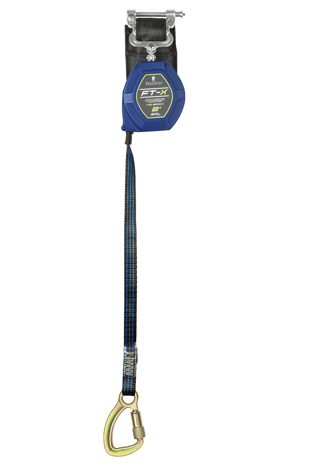 Falltech 8' FT-X EdgeCore Tie-Back Class 2 Leading Edge Personal SRL-P, Single-leg with Steel 5k Carabiner (ANSI/CSA)