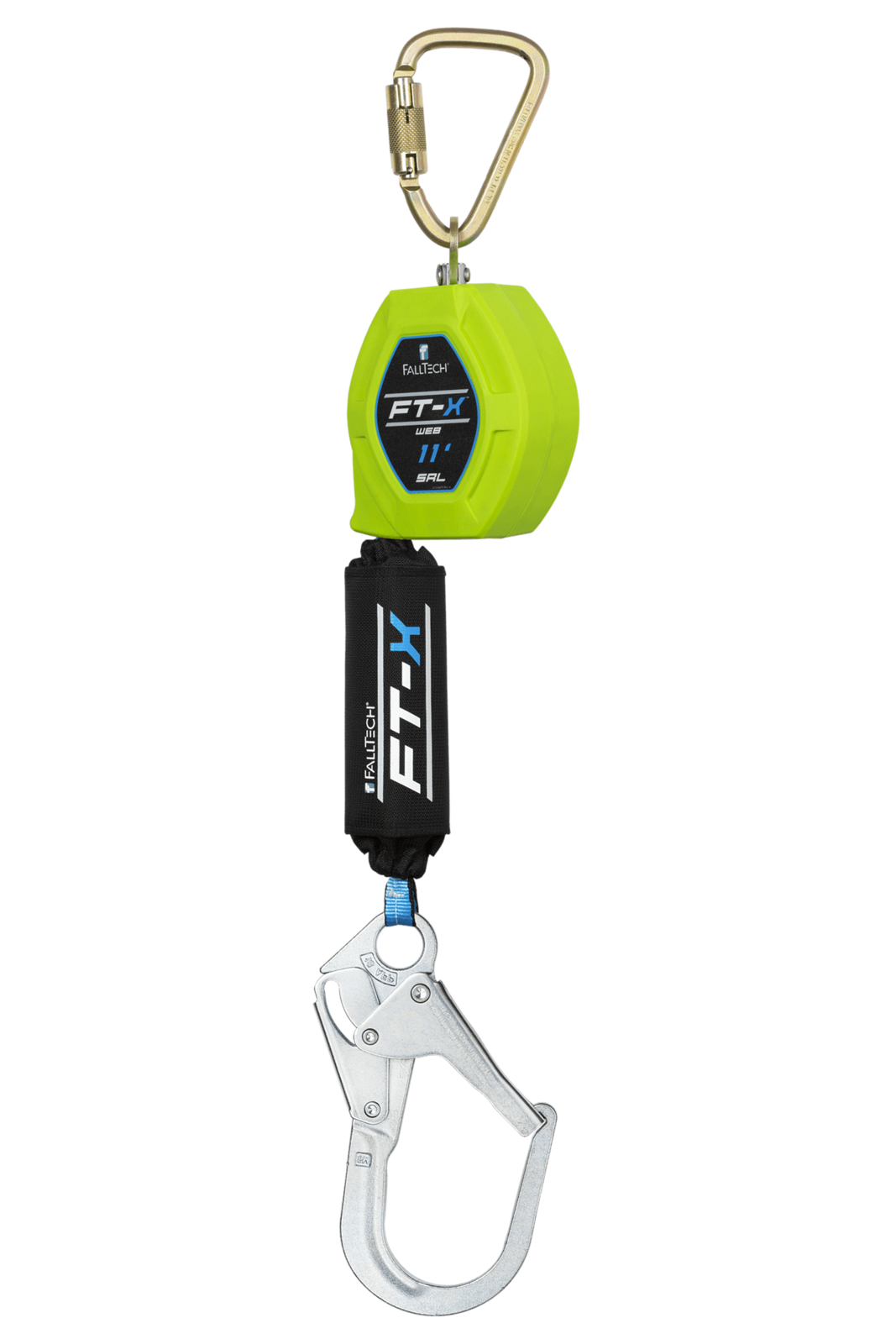 Falltech 11' FT-X Web Class 1 SRL-P with Steel Rebar Hook, Includes Steel Dorsal Connecting Carabiner (ANSI/CSA)