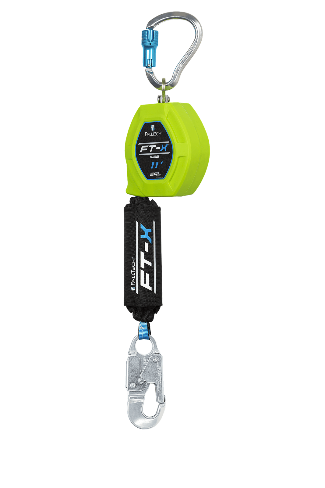 Falltech 11' FT-X Web Class 1 SRL-P with Aluminum Snap Hook, Includes Aluminum Dorsal Connecting Carabiner (ANSI/CSA)