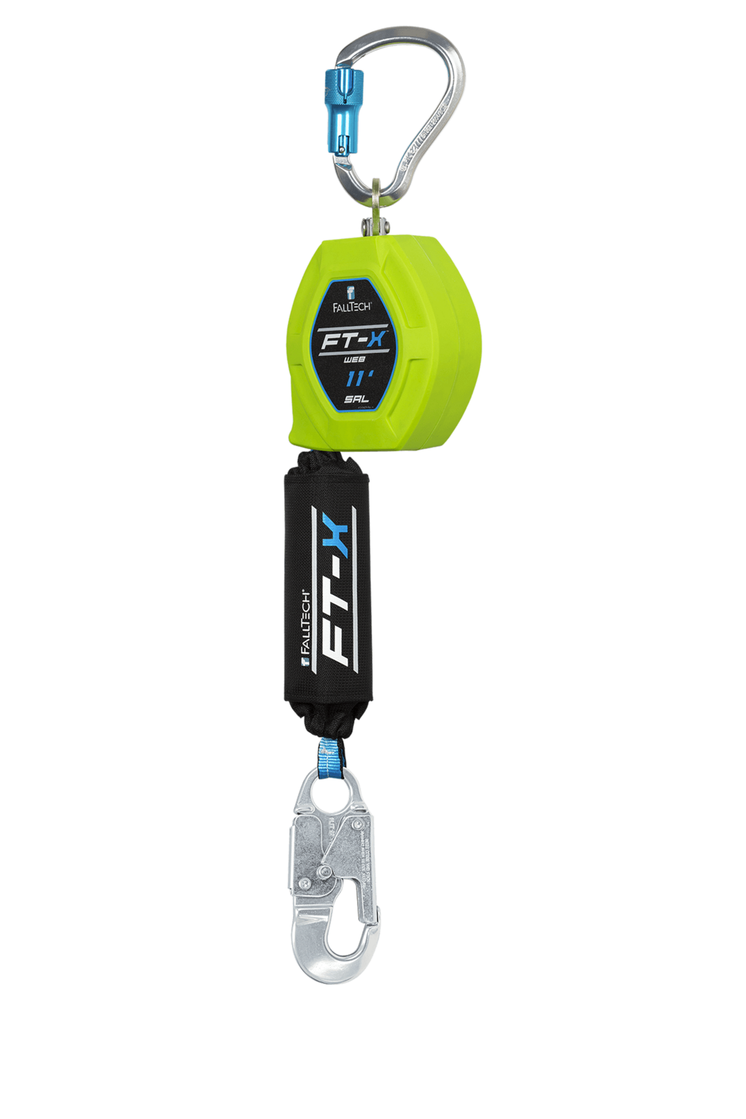 Falltech 11' FT-X Web Class 1 SRL-P with Aluminum Snap Hook, Includes Aluminum Dorsal Connecting Carabiner (ANSI/CSA)