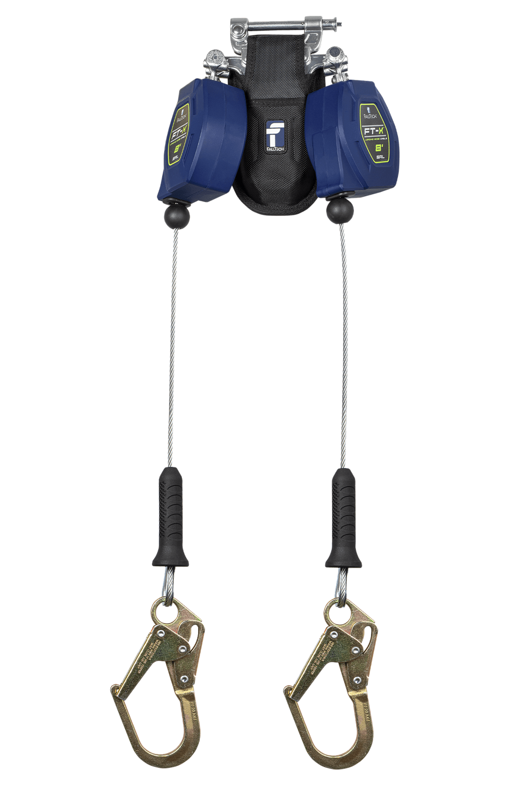 Falltech 8' FT-X Cable Class 2 Leading Edge Personal SRL-P, Twin-leg with Steel Mini Rebar Hooks with SpeedLink (ANSI/CSA)
