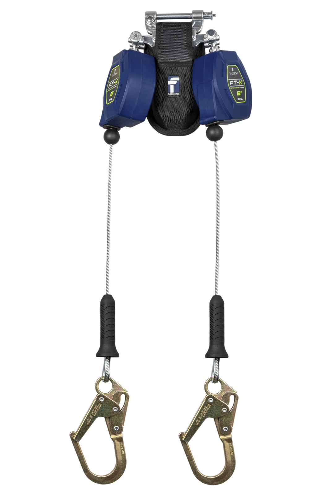 Falltech 8' FT-X Cable Class 2 Leading Edge Personal SRL-P, Twin-leg with Steel Mini Rebar Hooks with SpeedLink (ANSI/CSA)