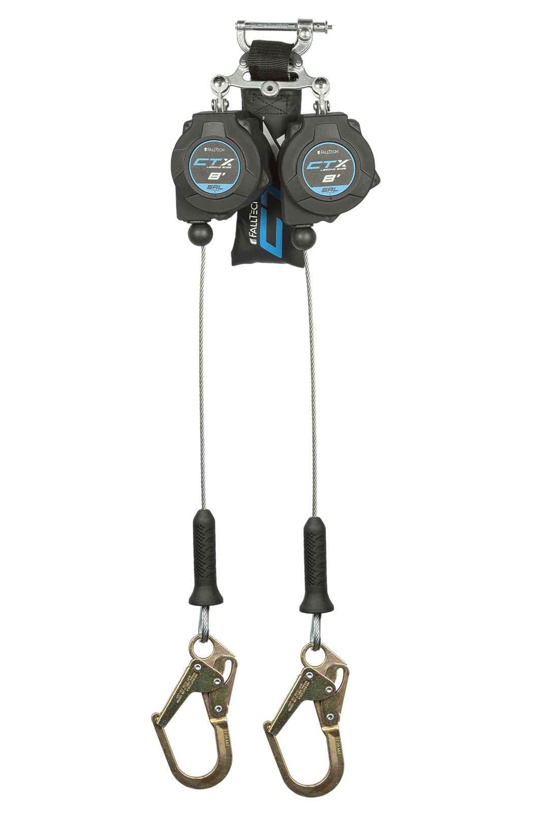 Falltech 8' CTX Cable Class 2 Leading Edge Personal SRL-P, Twin-leg with Steel Mini Rebar Hooks (ANSI/CSA)