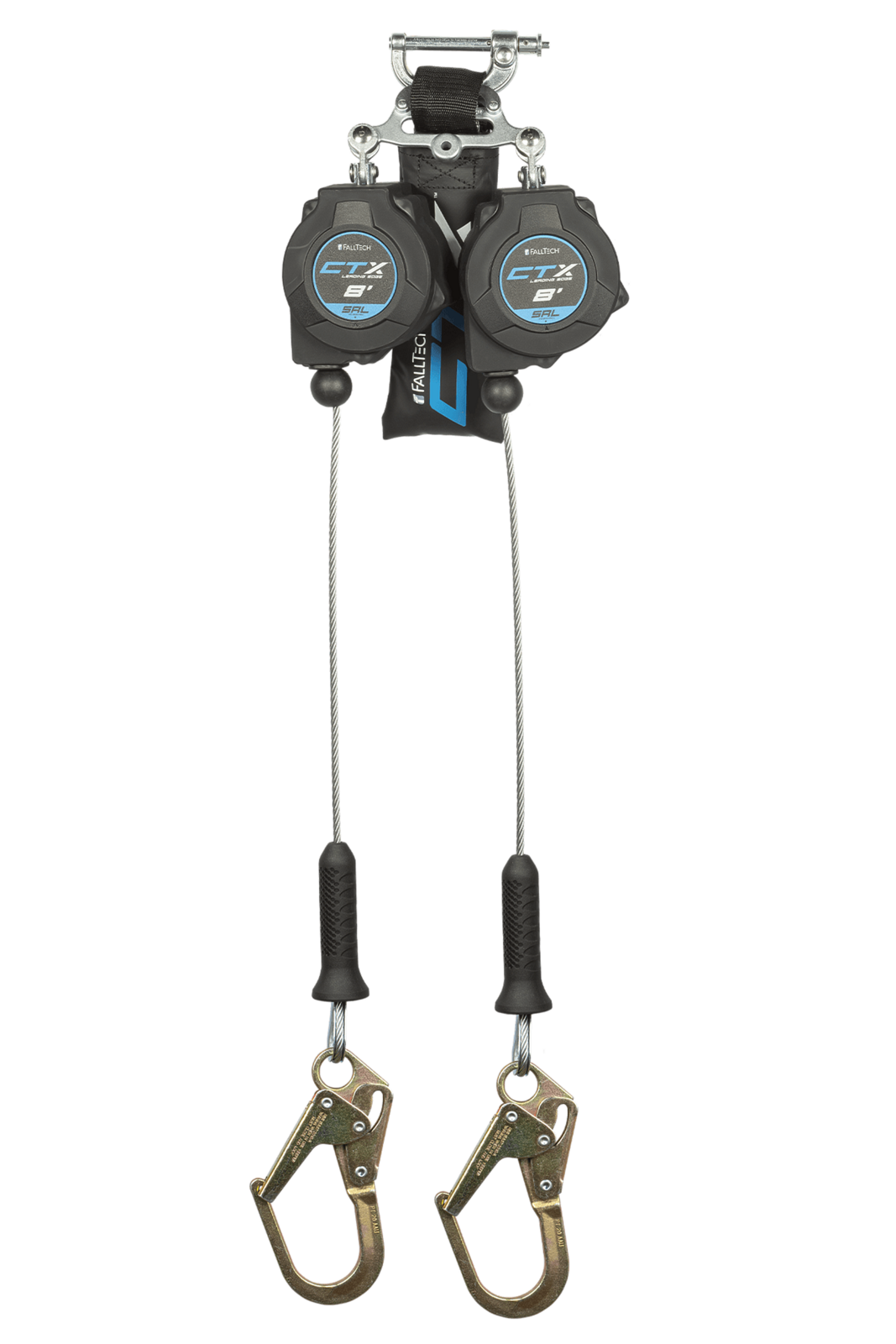 Falltech 8' CTX Cable Class 2 Leading Edge Personal SRL-P, Twin-leg with Steel Mini Rebar Hooks (ANSI/CSA)